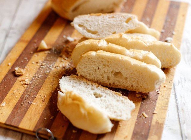 White bread on wooden cutting board