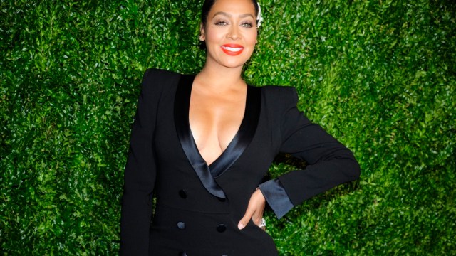 la la anthony in black jacket on red carpet