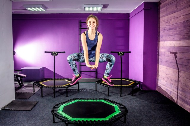 woman on trampoline