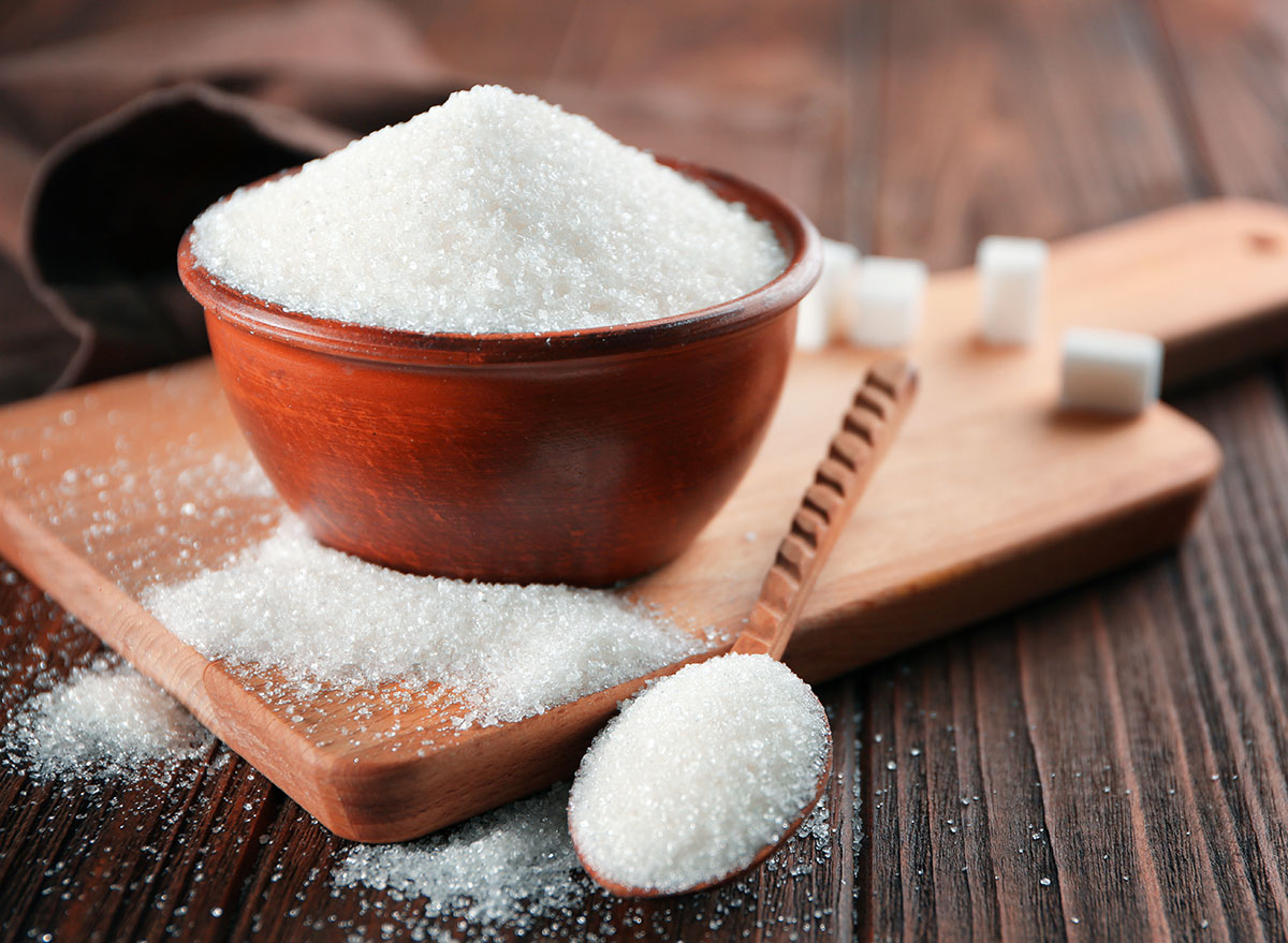 Sugar in bowl and spoon