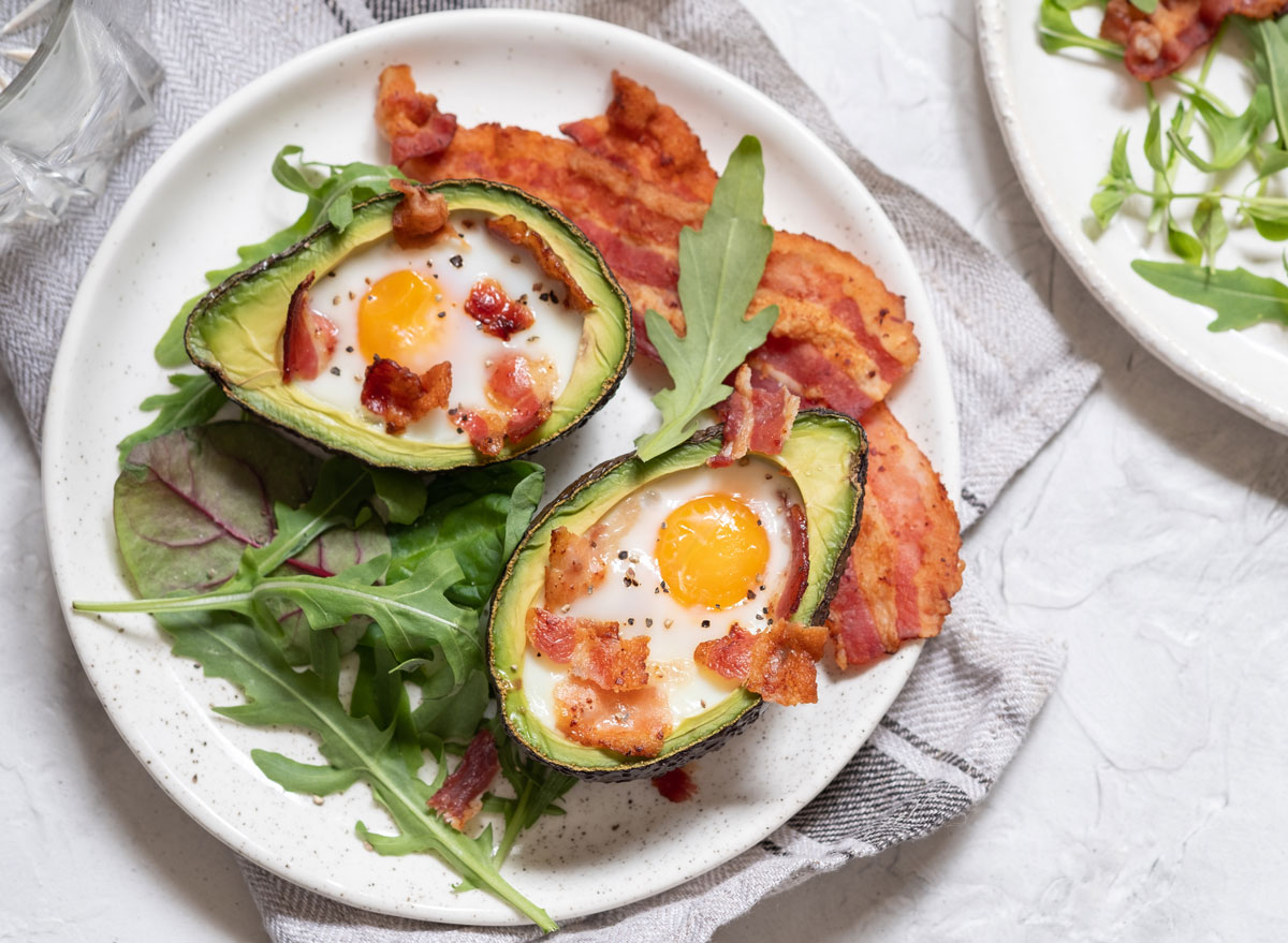 Keto meal avocado egg boats with bacon