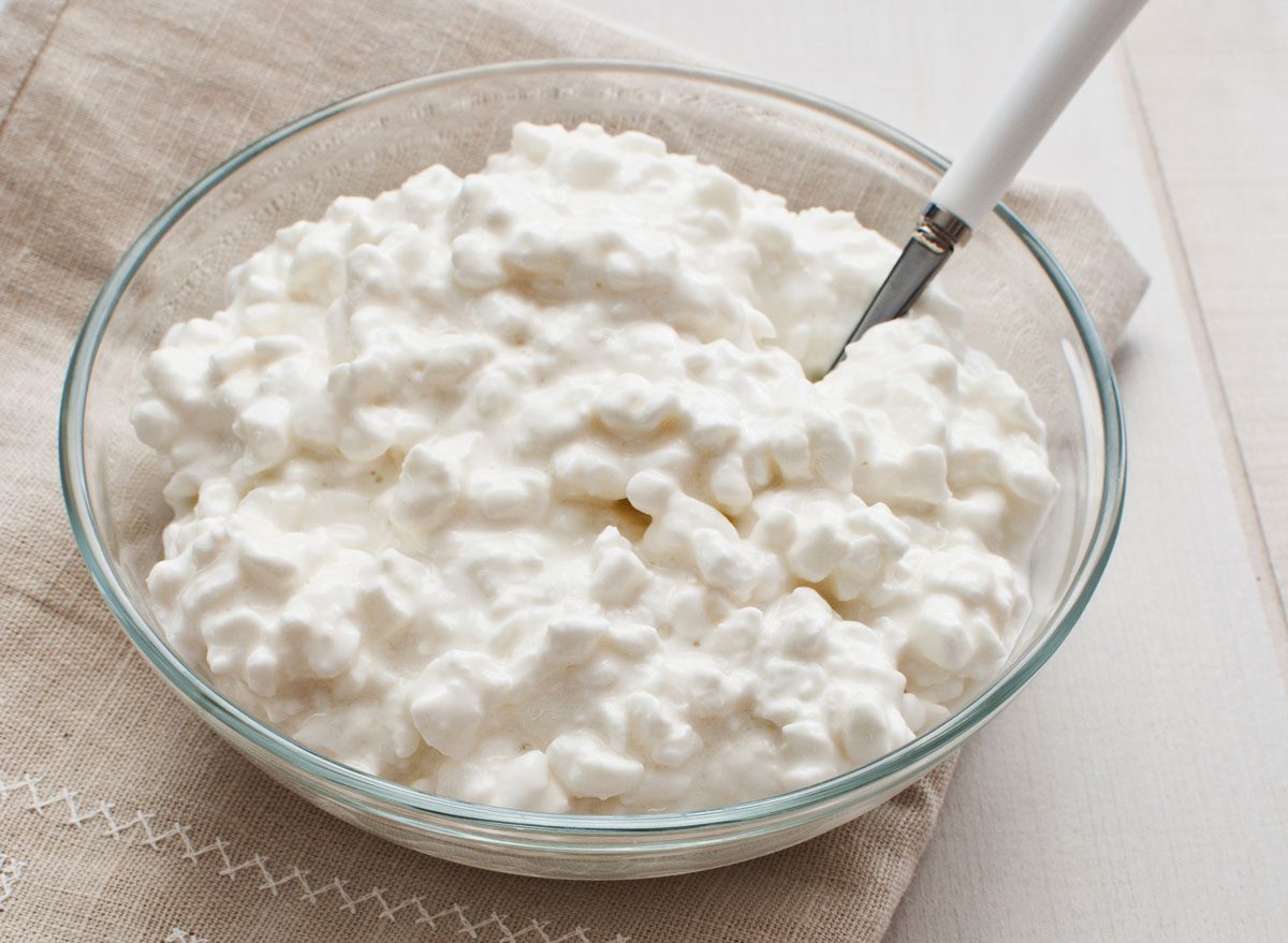 cottage cheese in glass bowl