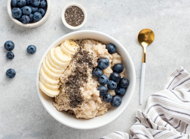 oatmeal with blueberries, bananas, and chia seeds