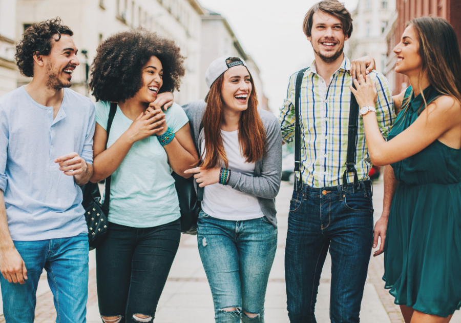 group of friends hanging out words to describe a friend